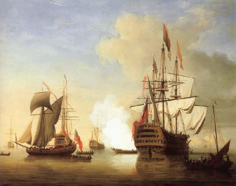 Monamy, Peter Stern view of the Royal William firing a salute Germany oil painting art